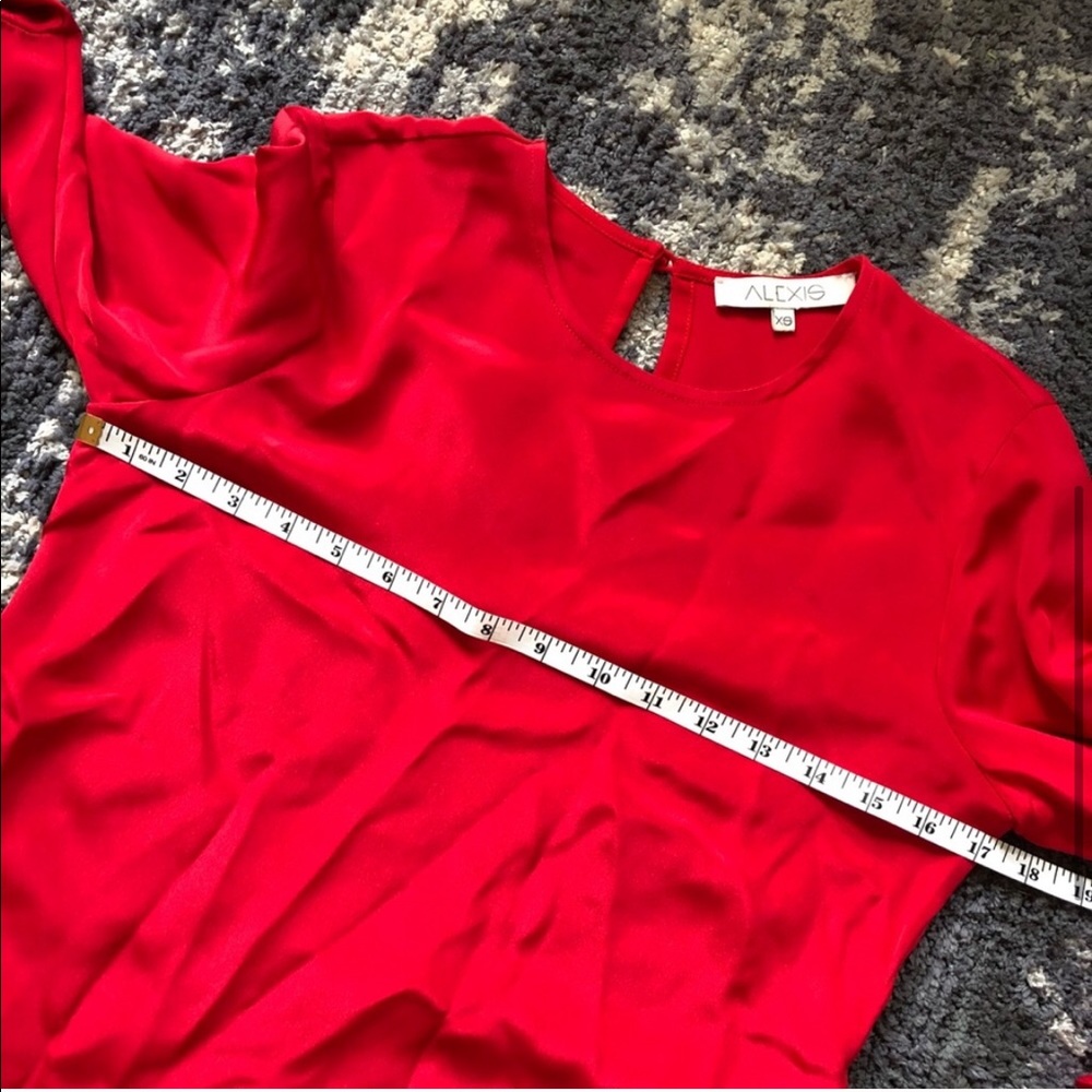 Alexis hazel red asymmetric ruffle silk long bell sleeve dress XS - Picture 4 of 8